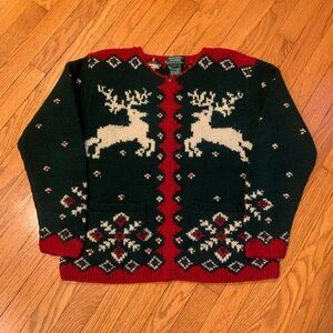 Vintage 90s Ralph Lauren Hand Knit Reindeer Christmas Cardigan Sweater